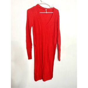 Free People Women’s Long Sleeve Ribbed Midaxi Sweater Dress W/Side Splits